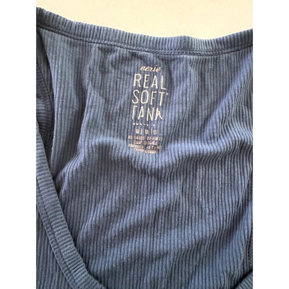 Aerie Real Soft Ribbed Henley Tank Top Navy Blue Racerback  size Medium - Picture 2 of 4